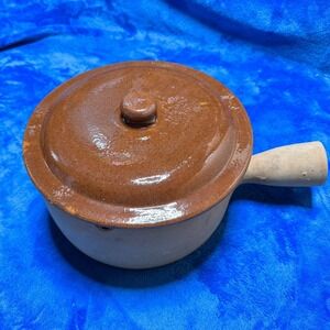 Vintage Vallauris France Terracotta Clay Cooking Pot with Lid Spout Brown Glaze